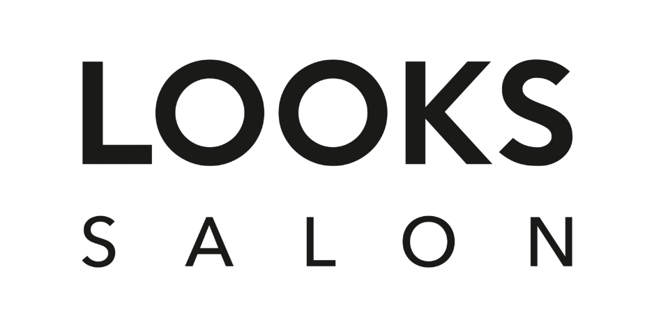The image shows the logo for LOOKS SALON with LOOKS in large bold letters above SALON in smaller, spaced-out letters, all in black on a transparent background.