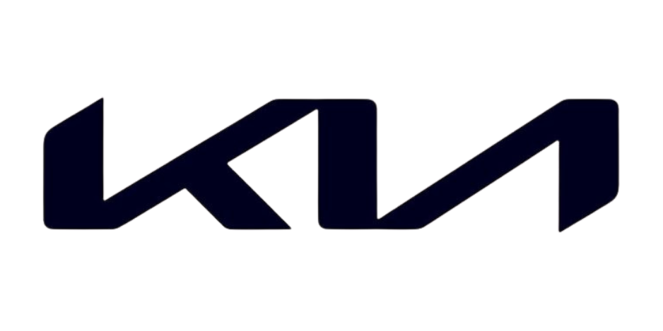 The image shows the dark blue, stylized logo of Kia, a car manufacturer, with angled, connected lines resembling the letters KIA in a modern, minimalist font.